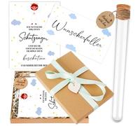 Rigidstone Regalos de bautizo para niños y niñas, regalo de dinero para bautismo, incluye tubo de ensayo de plástico para bautizo, colgante de corazón de madera, hierba rafia y cinta de regalo, caja