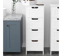 Rigogo Armario bajo de baño con 4 cajones, armario de almacenamiento independiente para la cocina, armario independiente, unidad de almacenamiento multiusos para el baño, 30 x 30 x 82 cm