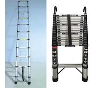 Rigogo Escalera telescópica de 5 m, de acero inoxidable antideslizante con 2 ganchos, con 12 peldaños, capacidad de carga de 150 kg
