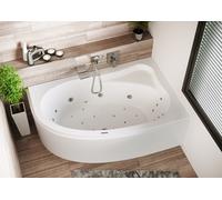 Bañera rinconera RIHO Lyra, versión izquierda, con sistema Joy, empotrada, 2 plazas, blanca, B022007005, Versión: 153,5x100,5x47cm, capacidad útil: 150 litros