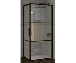 Riho Grid cabina de ducha 80x80 cm cuadrada negro mate/vidrio con patrón G004007121