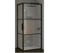 Riho Grid cabina de ducha 90x80 cm rectangular negro mate/vidrio con patrón G004008121
