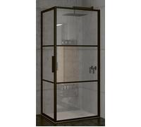 Riho Grid cabina de ducha 90x80 cm rectangular negro mate/vidrio con patrón G004010121