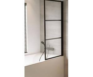 Riho Grid mampara de bañera 80 cm una pieza negro mate/vidrio transparente G004047121