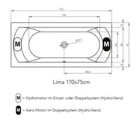 RIHO Lima Easypool 3.1 Bañera rectangular, control táctil, empotrada, 2 plazas, blanca, B051004005, Versión: 170x75x45cm, capacidad útil: 130 litros