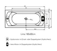 RIHO Lima Easypool 3.1 bañeras rectangulares, control táctil, empotrada, 2 plazas, blanco brillante, B052004005, Versión: 180x80x49cm, capacidad útil: 195 litros