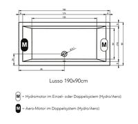 RIHO Lusso Easypool 3.1 bañeras rectangulares, control táctil, empotrada, 2 plazas, blanco, B037004005, Versión: 190x90x47,5cm, capacidad útil: 290 litros