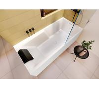 RIHO Still Shower bañeras rectangulares, versión plug & play, con caída Riho, 2 plazas, blanco, B103020005, Versión: 180x80x62cm, derecha
