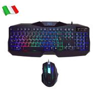 Rii - Gaming RK400: Teclado italiano para juegos + Ratón 2000 DPI, con retroiluminaciónn LED de 7 colores (disposición de teclado italiana)