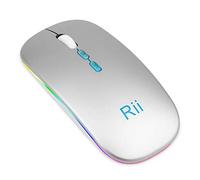 Rii Ratón inalámbrico delgado y silencioso, mini ratón óptico inalámbrico con iluminación RGB, para portátil, PC, tableta, iPad, teléfono, MacBook, Windows, OS (plata clara)