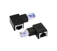 RIIEYOCA Adaptador Ethernet de ángulo izquierdo, extensión de 90 grados RJ45 hombre/mujer, conexión de red Cat6 LAN para ordenadores, portátiles, routers (pack 2) negro