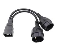RIIEYOCA Cable Adaptador de Red 2 en 1, Cable Adaptador de Red para SAI de Clavija IEC 320 C20 a Cable Adaptador de Doble Toma Europea, Negro, 0,32 m