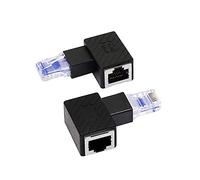 RIIEYOCA Conector Ethernet de ángulo derecho, extensión de 90 grados RJ45 hombre/mujer, conexión de red Cat6 LAN para ordenadores, portátiles, routers (pack 2) negro