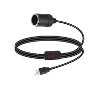 RIIEYOCA USB A a Cable de Enchufe para Encendedor de Cigarrillos, 5V a 12V Adaptador Hembra a USB A Macho para Encendedor de Cigarrillos con Pantalla Digital (0,7 M / 2,3 FT)