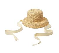 Riiichflowshop Sombrero de Paja para niñas Sombrero de Copa Plano con protección Solar con Correa con Cordones ala Ancha Transpirable Sol Sombrero de Panamá para niña pequeña Hierba