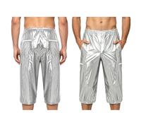Riismen Calzoncillos Natación Impermeables Plástico Incontinencia Hombres Pañales Bragas Alta Cintura con Aspecto Mojado PVC Pantalones Cortos Fáciles Limpiar Plata XXL