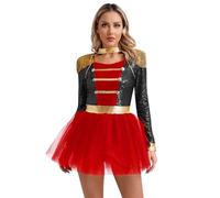 Riismen Damas Disfraz De Circo Brillante Lentejuelas Traje De Carnaval Disfraz Maestro Lucha Para Carnaval Halloween Fasnacht Vestido Ballet Manga Larga Tutú Negro 3XL