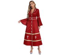 Riismen Damas Iglesia Católica Romana Túnica De Sacerdote Papa Obispo Vestimentas Del Clero Disfraz De Halloween Ministro Traje Ropa Club borgoña 3XL