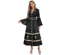 Riismen Damas Iglesia Católica Romana Túnica De Sacerdote Papa Obispo Vestimentas Del Clero Disfraz De Halloween Ministro Traje Ropa Club Negro XL