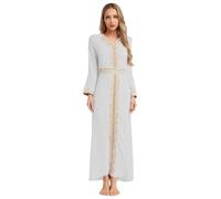 Riismen Mujer Árabe Dubai Vestido Iglesia Musulmán Vestido De Noche Elegante Túnica Manga Larga Escote En V Bordado De Encaje Ropa Blanco S