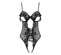 Riismen Mujer Traje Interior Floral De Encaje Con Recortes Babydoll Teddy Transparente Con Volantes Cúpulas Abiertas Y Sin Crotal Negro L