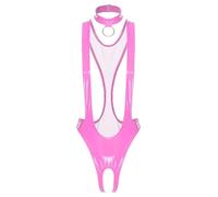 Riismen Mujeres Laca Cuero Body Con Oring Stringbody Abierto Wetlook Traje Latex Mono Ropa Interior Lencería Erótica Rosa XL