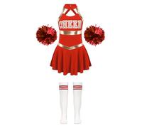 Riismen Niña Animadora Vestido De Baile Uniforme De Animación Sin Mangas Traje De Baile Con Pompones Conjunto De Ropa De Baile Disfraz De Halloween Para Bailar Un rojo 15-16 años