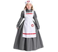 Riismen Niña Clase De Baile Trajes Enfermera Halloween Espectáculo Teatral Traje Guerra Civil Feria Medieval Gris 12-14 años