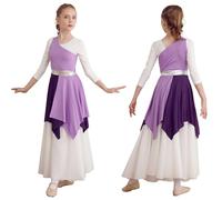 Riismen Niñas Vestido De Alabanza Danza Litúrgica Adoración Vestido Lírico Iglesia Toga Falda Gasa Bloques De Color Lavanda 13-14 años