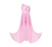 Riismen Niñas Vestido Novia con Un Hombro Florido Vestido Fiesta Baile Romper Maxi Hilos Plata En Chiffon Rosa 15-16 años