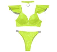 Riismen Ropa De Club Metálica Con Manga Volante Dramática Camisa De Rendimiento Brillante Para Mujeres Para Trabajar En Bares Y Danzar Gogo Amarillo fluorescente B M