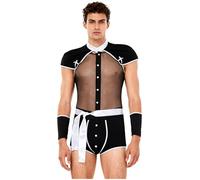 Riismen Ropa Interior Clérigo Traje Transparente Malla Remaches Mono Sacerdote Iglesia Disfraces Cosplay Negro L