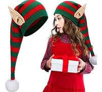 Riismen Set Sombreros Elfo Navidad Familias Que Se Ajustan Gorros Tejidos Con Orejas Largas Y Pompones Divertido Traje Grupo Fotos Niños Rojo Verde Talla única