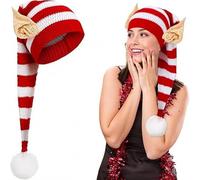 Riismen Set Sombreros Elfo Navidad Familias Que Se Ajustan Gorros Tejidos Con Orejas Largas Y Pompones Divertido Traje Grupo Fotos Adultos Rojo Blanco Talla única