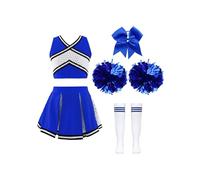 Riismen Traje De Animadora Para Niña Top Sin Mangas Crop Y Falda Con Pompones Diadema Medias Disfraz De Niña Pompon Halloween Disfraz Carnaval Un azul 9-10 años