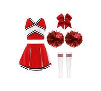 Riismen Traje De Animadora Para Niña Top Sin Mangas Crop Y Falda Con Pompones Diadema Medias Disfraz De Niña Pompon Halloween Disfraz Carnaval Un rojo 9-10 años