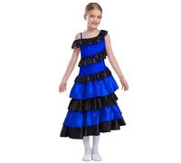 Riismen Traje De Bailaora Flamenca Infantil Vestido Flamenco Español Sin Mangas Traje De Baile Corrida Toros Español Vestido Largo Fiesta Largo Carnaval Azul 9-10 años