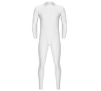 Riismen Traje De Cuerpo Entero para Hombre Mono De Manga Larga Overall para Baile Leotardo Ballet Traje Gimnasia con Cremallera Blanco Large