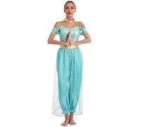 Riismen Traje de danza del vientre para mujer, disfraz de princesa árabe, traje baile oriental indio, disfraz bailarina del vientre para Halloween, carnaval, Turquesa XL