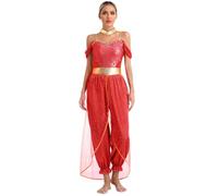 Riismen Traje de danza del vientre para mujer, disfraz de princesa árabe, traje baile oriental indio, disfraz bailarina del vientre para Halloween, carnaval, Rojo XL