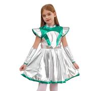 Riismen Traje De Niña Alien Vestido Metálico Traje De Astronauta Vestido Espacial Para Niños Minivestido Brillante Para Fiesta Halloween Verde 11-12 años