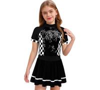 Riismen Traje De Piloto De Carreras Para Niñas Traje Conductor Coche Carreras Vestido Cheerleader Brillante Vestido Baile Tutú Manga Corta Disfraz Negro 5-6 años