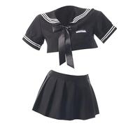 Riismen Traje De Uniforme De Niña De Colegio Para Mujeres Top Corto De Manga Corta Con Falda Traje Anime Jk Negro M