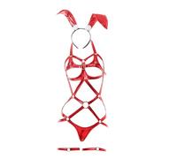Riismen Traje Lencería Conejita Mujer Body Con Cintas Y Recortes Traje Cosplay Dormir Rojo Talla única