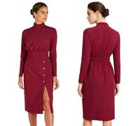 Riismen Traje Trabajo Cosmetología Mujer Lab Coat Uniforme Médico Cuello con Solapa Y Manga Larga Abotonado borgoña XL