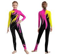 Riismen Trajes Gimnasia Y Baile Cuerpo Completo Niñas Mono Bloque Colores Traje Un Solo Cuerpo Amarillo y rosa fuerte 15-16 años