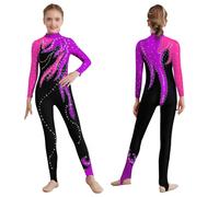 Riismen Trajes Gimnasia Y Baile Cuerpo Completo Niñas Mono Bloque Colores Traje Un Solo Cuerpo Rosa fuerte y morado 15-16 años