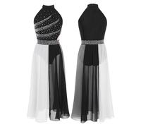 Riismen Vestido De Baile Lírico para Niñas Traje De Baile Moderno De Ballet Sin Mangas Vestido con Bloques De Color Falda Fluida Trajes De Bailarina Negro 13-14 años
