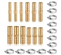 Riisoyu 12 Piezas Conector Manguera de Lengüeta, 2 vías Reductor de latón recto con 12 Abrazaderas acero inoxidable Empalmes Tubo de Latón para Gasóleo Aire Agua y Combustible, 6mm/8mm/10mm/12mm