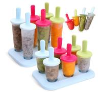 Riisoyu 12 Stück Moldes para Helados, Reutilizable Poleras Helado Ice Cream Mold DIY Popsicle Mold Juego de Moldes para Alimentos para Bebés Helado Frutas